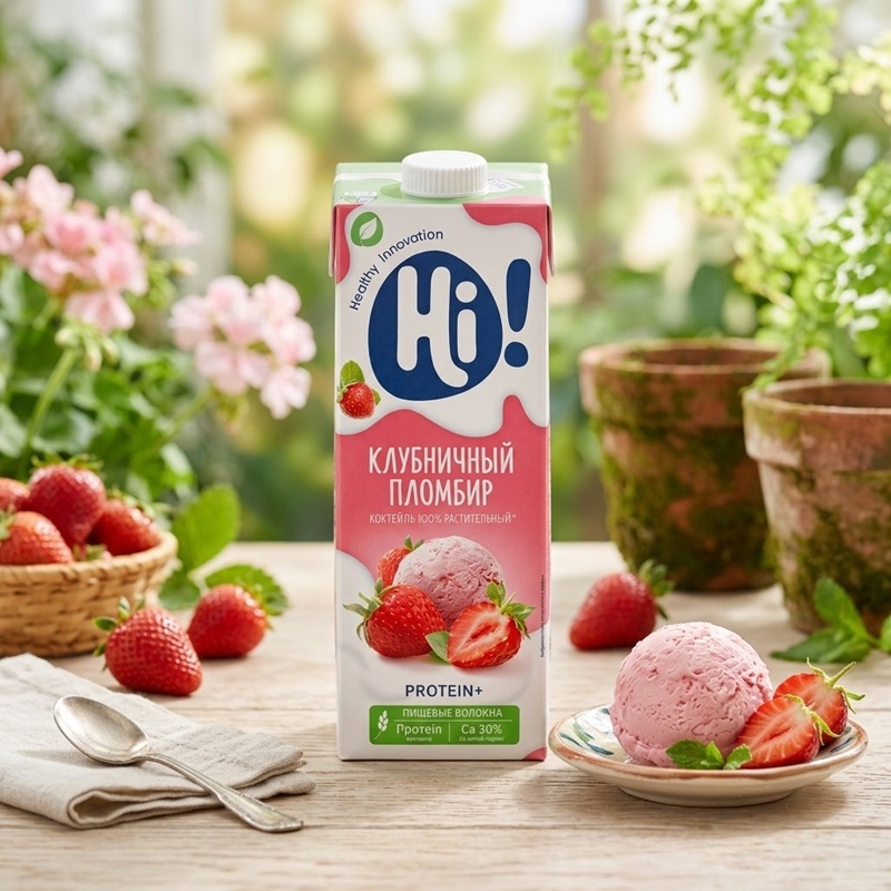 Напиток растительный со вкусом клубничного пломбира | Hi